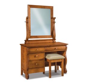 Old Classic Sleigh 4 Drawer Vanity Dresser & Mirror W/ Bench