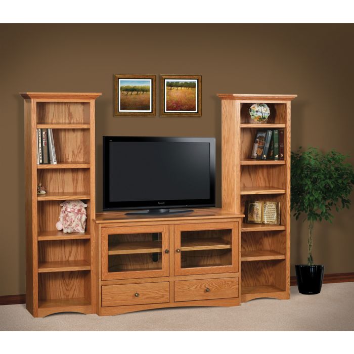 Tv Stand With Twin Tower Bookcase, Tall Tv Stand Bookcase Cherry Red